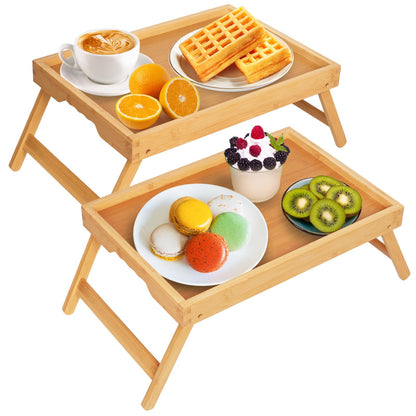 Artmeer Bed Tray Table with Folding Legs,Bamboo Breakfast in Bed for TV Table, Laptop Computer Tray,Eating,Snack Tray(Bamboo)