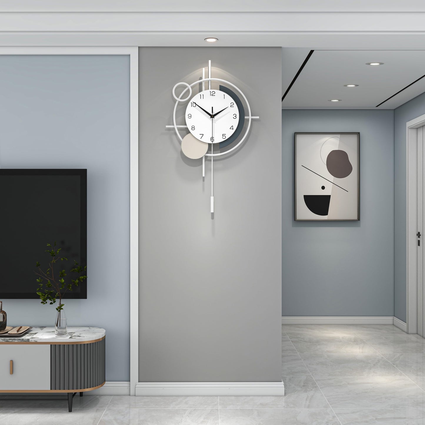 Wall Clock Decorative Large Modern Wall Clock Silent Non-Ticking Battery Operated Gold Unique Pendulum Clock for Living Room,Bedroom,Office,Kitchen,Bathroom,Wall Decor 13.8x21.9in