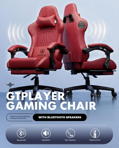 GTPLAYER Gaming Chair for Adults, Ergonomic Computer Game Chairs with Speakers, Footrest & Linkage Armrest, Reclining High Back Silla Gamer for Home Office, Ace Pro, Off-White