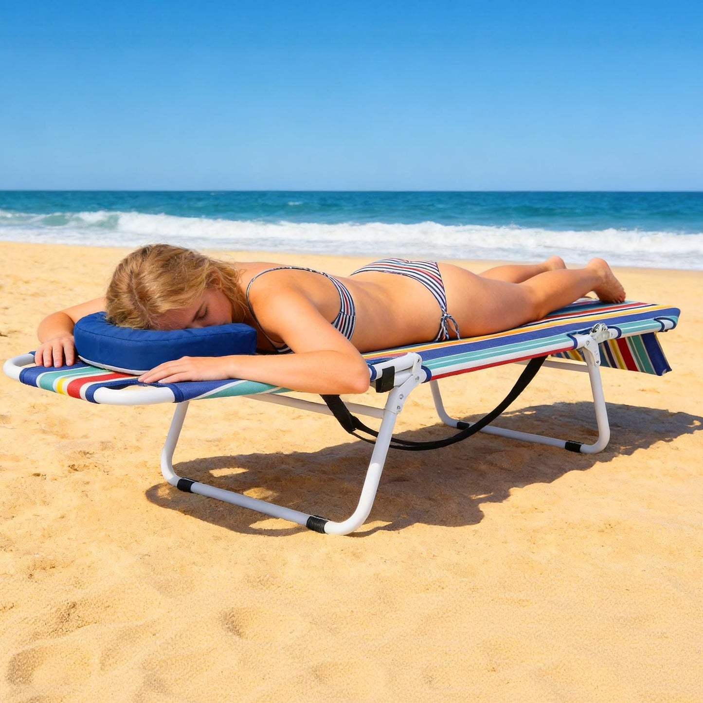 MOPHOTO Folding Lounge Chair 5-Position, Folding Cot, Portable Outdoor Chaise Lounge Chair for Sun Tanning, Perfect for Pool Beach Patio Sunbathing