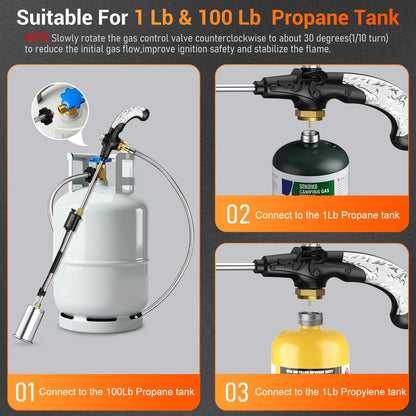Sondiko Propane Torch Weed Burner, High Output Weed Torch Flamethrower, 30" Detachable Long Arm Heavy Duty Blow Torch For Garden, Wood, Ice, Snow, Melting(PROPANE TANK NOT INCLUDED)