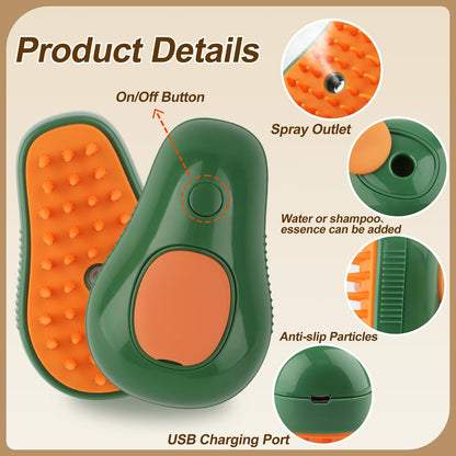 Cat Steam Brush, 3 In 1 Steamy Pet Brush, Silicone Massage Dog Hair Remover Comb, Spray Mist Grooming for Indoor Kittens (Mango Green)