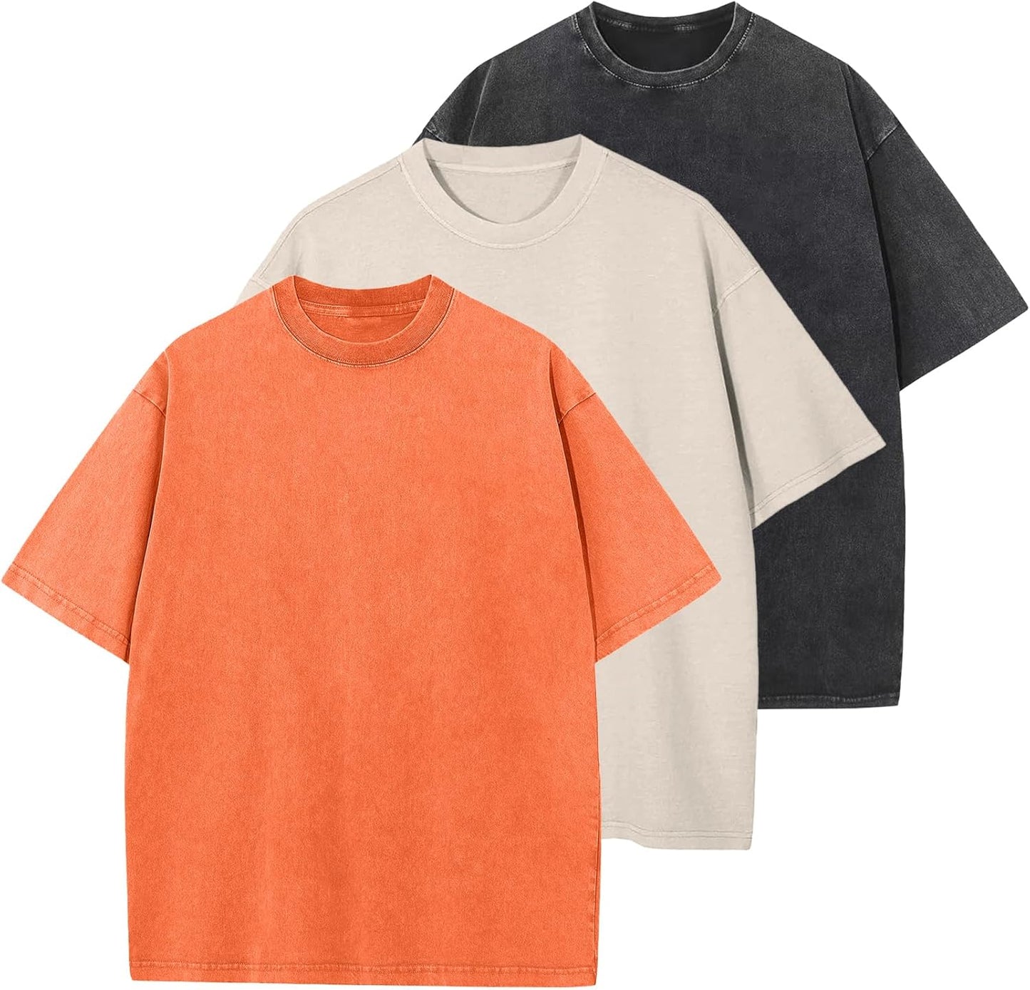 Men's Cotton T-Shirts Oversized Unisex Short Sleeves Casual Loose Wash Solid Basic Tee Tops