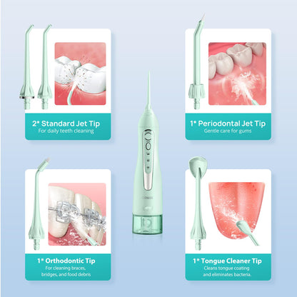 COSLUS ADA Accepted Water Dental Flosser Teeth Pick C20: Portable Cordless Oral Irrigator 300ML Rechargeable Travel Irrigation Cleaner IPX7 Waterproof Electric Flossing Machine, Professional Set Black