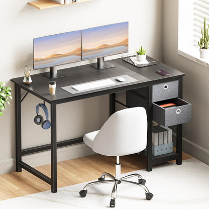 Sweetcrispy 47 Inch Computer Desk with Drawers for Home Office Writing Desk X Shaped Reinforcement Wood Surface Adjustable Position Modern Study Work Side Hook Metal Frame Storage Station Rust