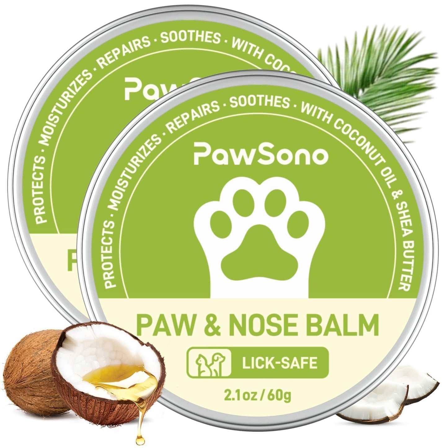 PawSono Lick-Safe Dog Paw & Nose Balm with Coconut Oil | All-Natural Dog Paw Protector Against Hot Pavement & Sand, Great for Dogs who Hate Dog Booties or Shoes (2.1 oz / 60 g)