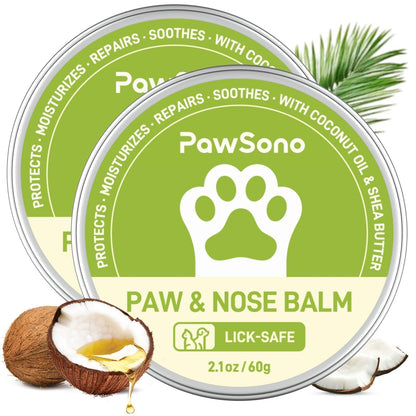 PawSono Lick-Safe Dog Paw & Nose Balm with Coconut Oil | All-Natural Dog Paw Protector Against Hot Pavement & Sand, Great for Dogs who Hate Dog Booties or Shoes (2.1 oz / 60 g)