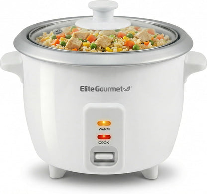 Elite Gourmet ERC-003X Electric Rice Cooker with Automatic Keep Warm Makes Soups, Stews, Grains, Hot Cereals, 6 Cups Cooked (3 Cups Uncooked), White
