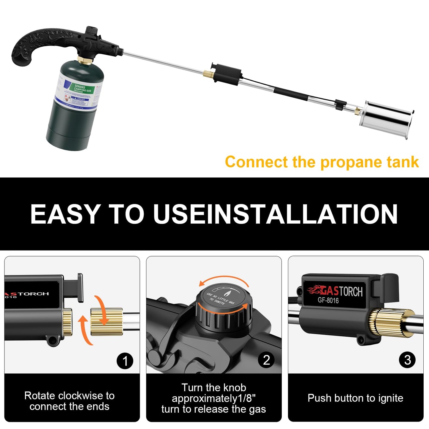 Sondiko Propane Torch Weed Burner, High Output Weed Torch Flamethrower, 30" Detachable Long Arm Heavy Duty Blow Torch For Garden, Wood, Ice, Snow, Melting(PROPANE TANK NOT INCLUDED)