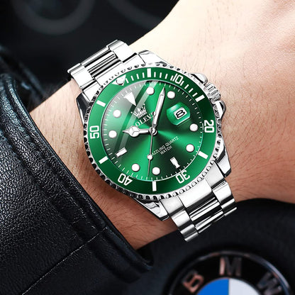 OLEVS Luxury Watches for Men Big Face Stainless Steel Business Dress Analog Quartz Watch with Day Waterproof Luminous Mens Wrist Watch