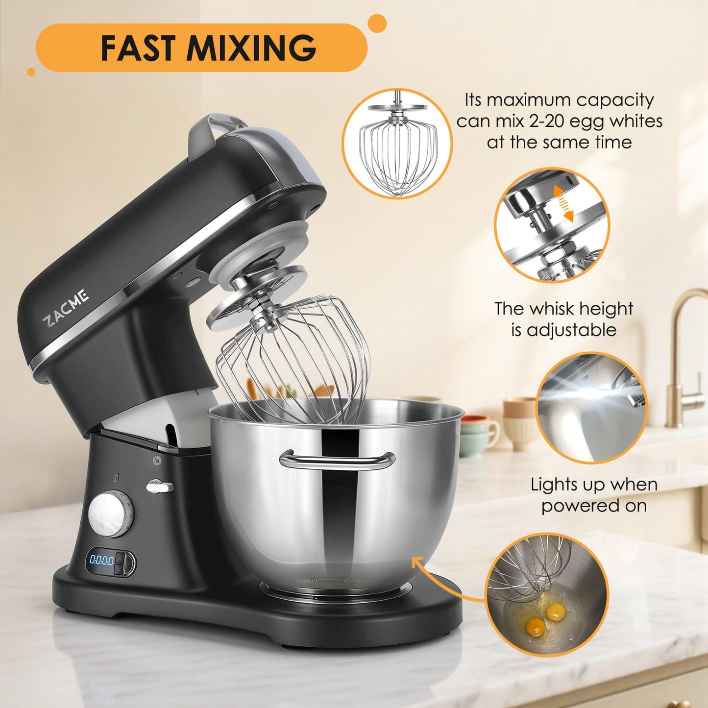 8.4QT Commercial Stand Mixer 800W with Aluminum Die Casting Meets the Standard of NSF/ANSI 8-2023, Mixers Kitchen Electric Stand Mixer with Stainless Steel 8L Bowl, Dough Hook, Whisk and Beater