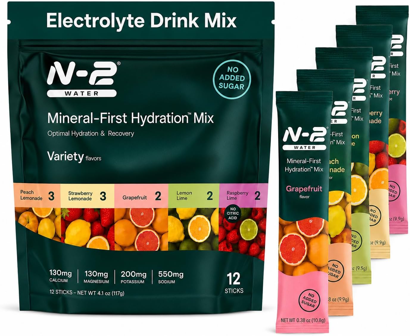 Mineral Hydration Packets – Electrolyte Powder Drink Mix with Calcium, Magnesium, Potassium – No Added Sugar, Natural Ingredients - Variety Pack (12 Packets)