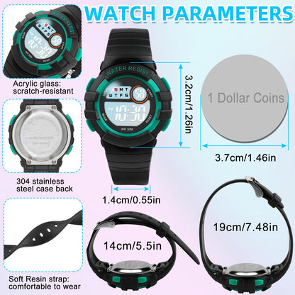 DTKID Digital Kids Watch 30 M Waterproof, 7 Color Lights Time Teaching Watch Easy to Read for Girls Boys 5-16