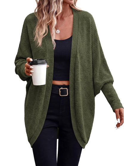 PRETTYGARDEN Batwing Long Sleeve Lightweight Cardigan Sweaters for Women | Casual Open Front Long Cardigans, Loose Fit Soft Ribbed Knit Light Weight Sweater, Fashion Early Fall Clothes, Travel Outfits