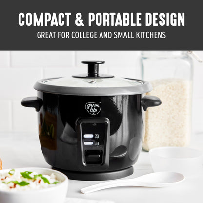 GreenLife Rice Cooker with Removable PFAS-Free Ceramic Nonstick Pot, 3-Cups Uncooked/6-Cups Cooked, Grains & Oatmeal Multicooker, Compact One-Switch Design, Auto Keep Warm, Easy Clean, Cream