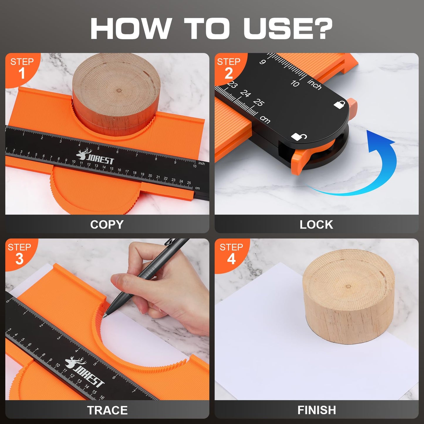 JOREST Connectable Contour Gauge (10+5 Inch), Gifts Ideas for Men Dad Handyman Husband Him, Shape Profile Duplicator with Lock, Outline Angle Measuring Tool, Template Tool, Tile Flooring, Scribe Edge
