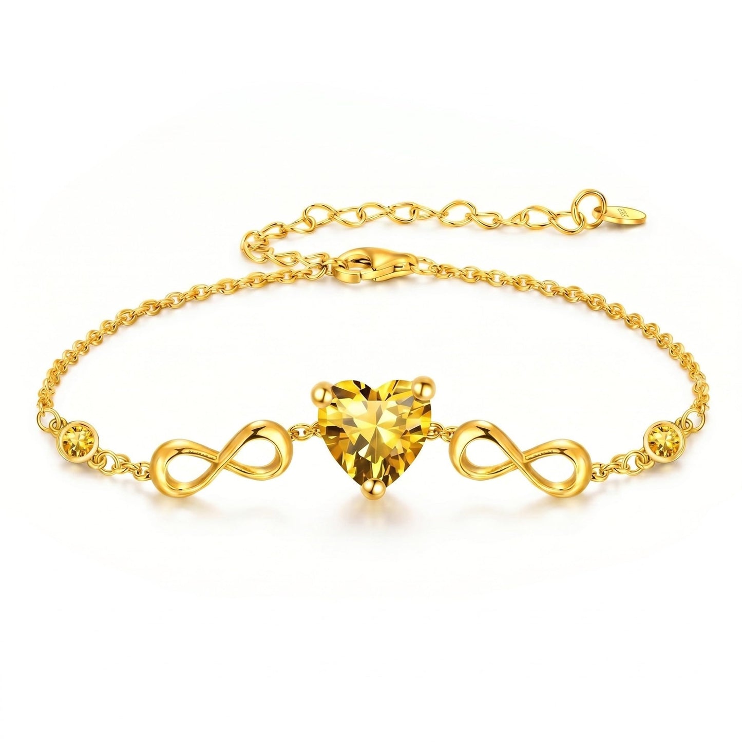 14K Gold Infinity Birthstone Bracelets for Women, Infinity Love Heart Birthstone Link Bracelets for Women, 14K Gold Plated Jewelry Birthday Gifts for Wife Girlfriend Mom, 7+2 Inch