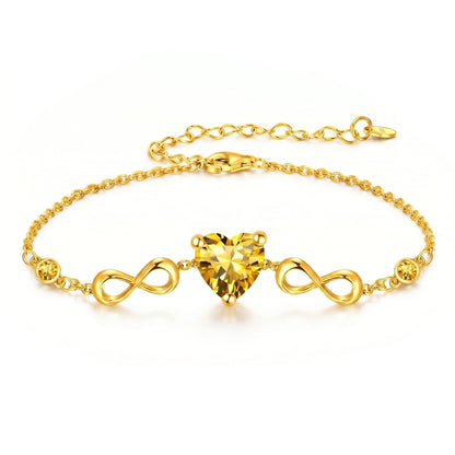 14K Gold Infinity Birthstone Bracelets for Women, Infinity Love Heart Birthstone Link Bracelets for Women, 14K Gold Plated Jewelry Birthday Gifts for Wife Girlfriend Mom, 7+2 Inch