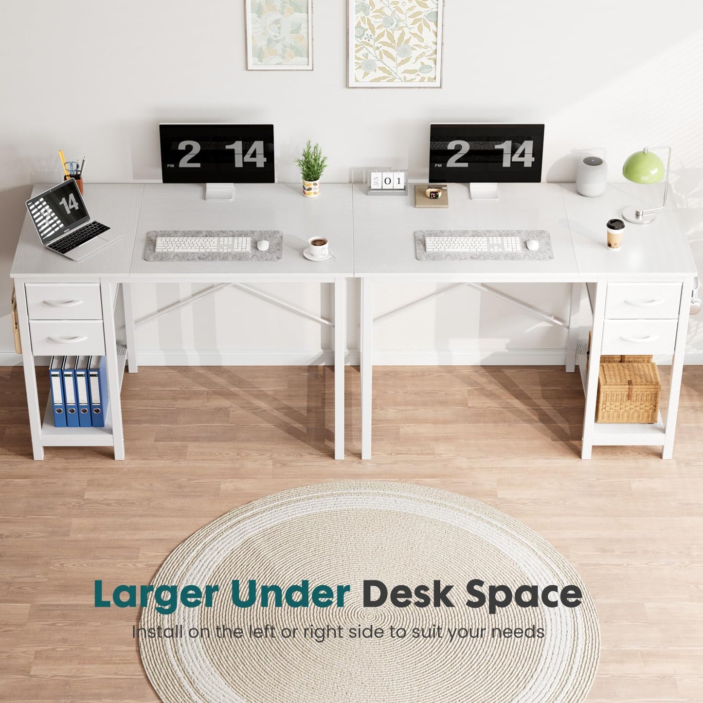 Sweetcrispy 47 Inch Computer Desk with Drawers for Home Office Writing Desk X Shaped Reinforcement Wood Surface Adjustable Position Modern Study Work Side Hook Metal Frame Storage Station Rust