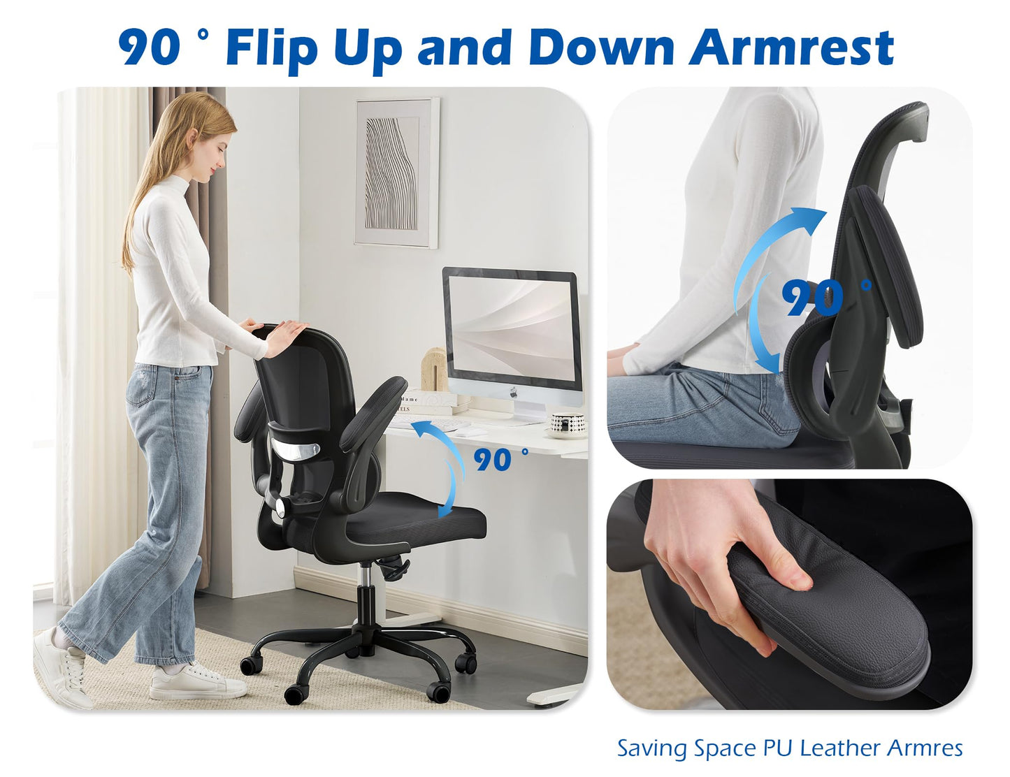 TRALT Ergonomic Office Chair - Desk Chair with Adjustable Lumbar Support Computer Chair - Mesh Comfy Chair with Flip-up Armrests - Gaming Chairs for Adults Home Office (Leather, White)