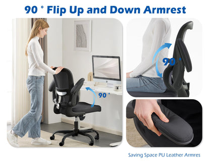 TRALT Ergonomic Office Chair - Desk Chair with Adjustable Lumbar Support Computer Chair - Mesh Comfy Chair with Flip-up Armrests - Gaming Chairs for Adults Home Office (Leather, White)