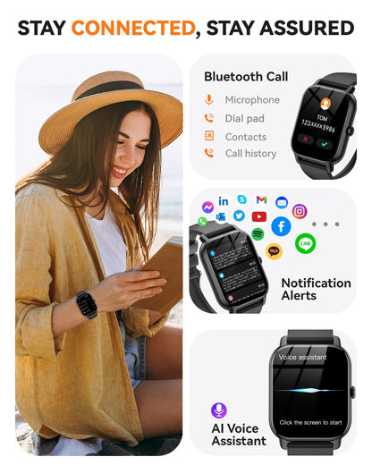 Smart Watches for Men Women, Fitness Tracker with Activity Counter/Sleep Monitor, IP68 Waterproof Smart Watch for Android iPhone iOS Compatible (Jet Black, 1.83)