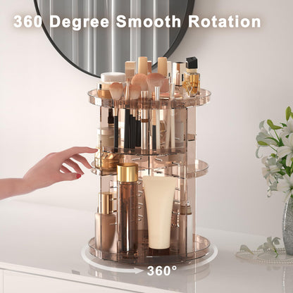 Rotating Makeup Organizer, DIY 8 Adjustable Layers Spinning Skincare Storage, Cosmetic Display Case with Brush Holder and Perfume Tray, Multi-Function Vanity Bathroom Countertop Organizer Black