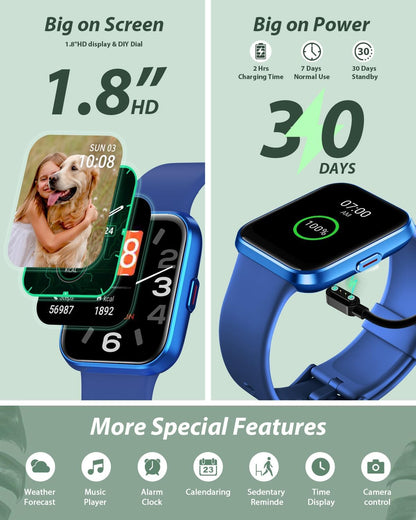 Tensky Smart Watch for Men/Women Android/iPhone/Samsung, Alexa Built-in, 1.8" Touch Screen Fitness Tracker with Answer/Make Calls, 3ATM Waterproof Heart Rate/Sleep/SpO2 Monitor, 120+ Sport Modes