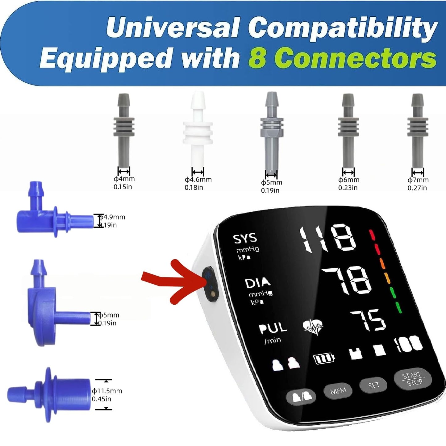 Medium Easy Wrap Blood Pressure Cuff for Thin and Small Arm,Compatible with Omron 8.7~12.6 Inches (22~32) CM Adult BP Replacement Cuff, Adult Cuff Only -5 Connectors (Medium+ 5 Connectors)