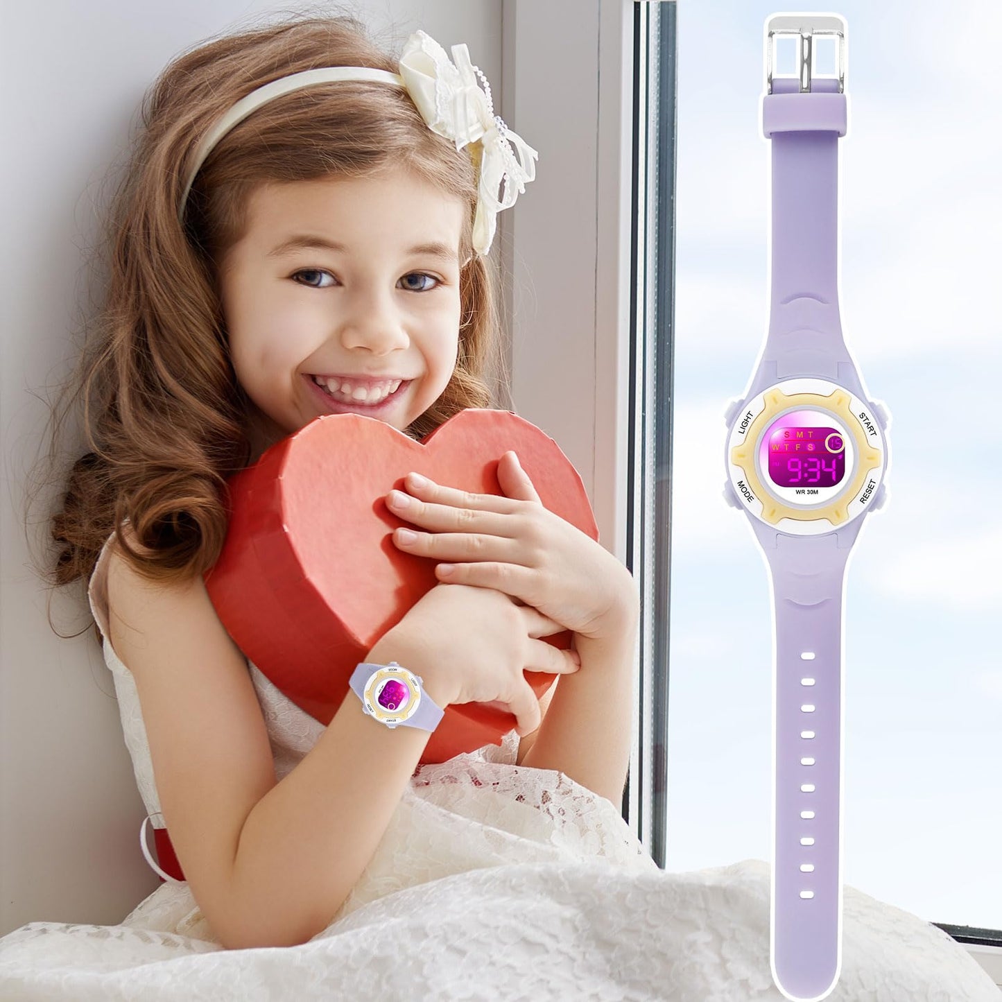 DTKID Digital Kids Watch 30 M Waterproof, 7 Color Lights Time Teaching Watch Easy to Read for Girls Boys 5-16