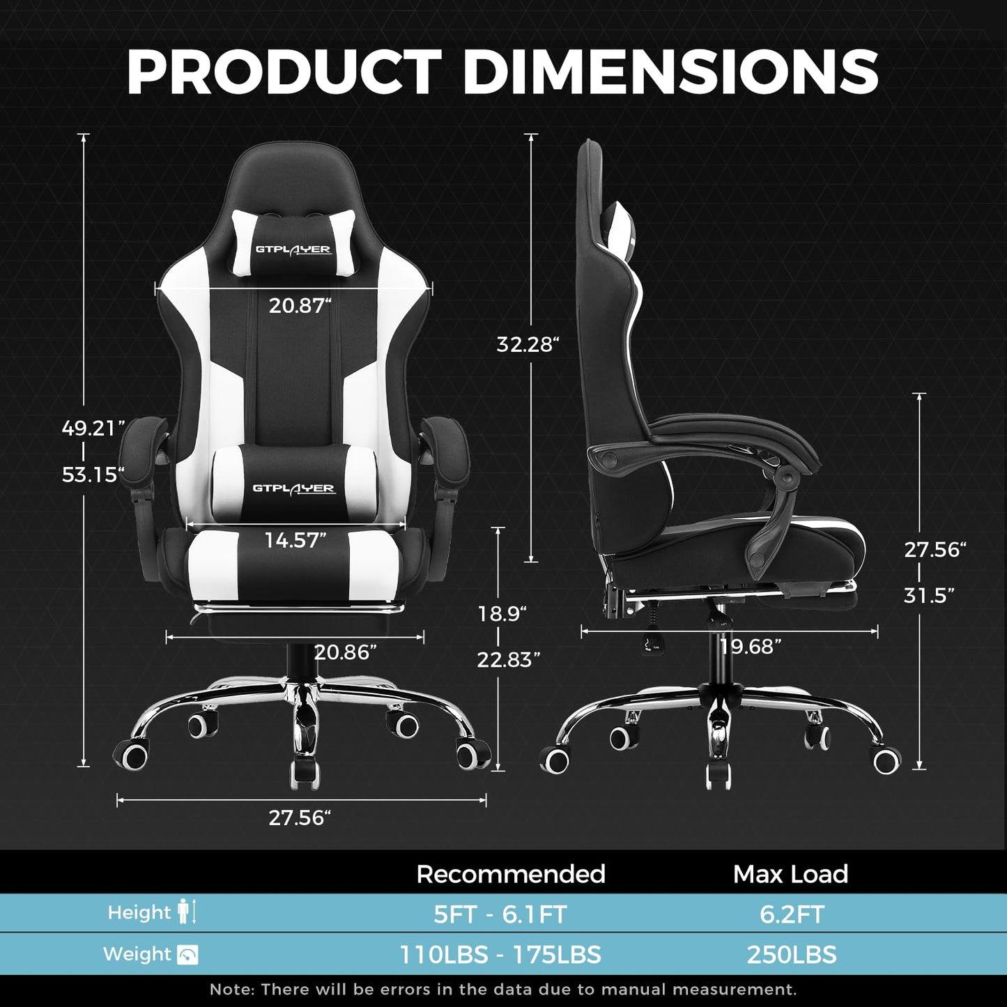 GTPLAYER Gaming Chair, Computer Chair with Footrest and Lumbar Support, Height Adjustable Game Chair with 360°-Swivel Seat and Headrest and for Office or Gaming (Pearl White)