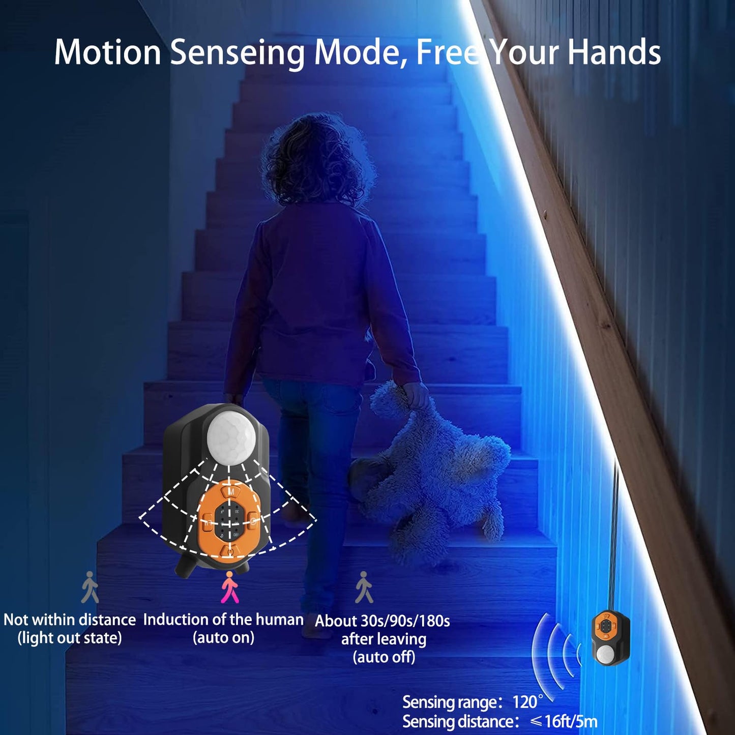Motion Sensor LED Light Strip 19.68ft Under Bed Lights, RGB 3 Mode Motion Activated Bed Light with Music Sync and Timer, Dimmable Color Changing LED Lights Father Day Gifts