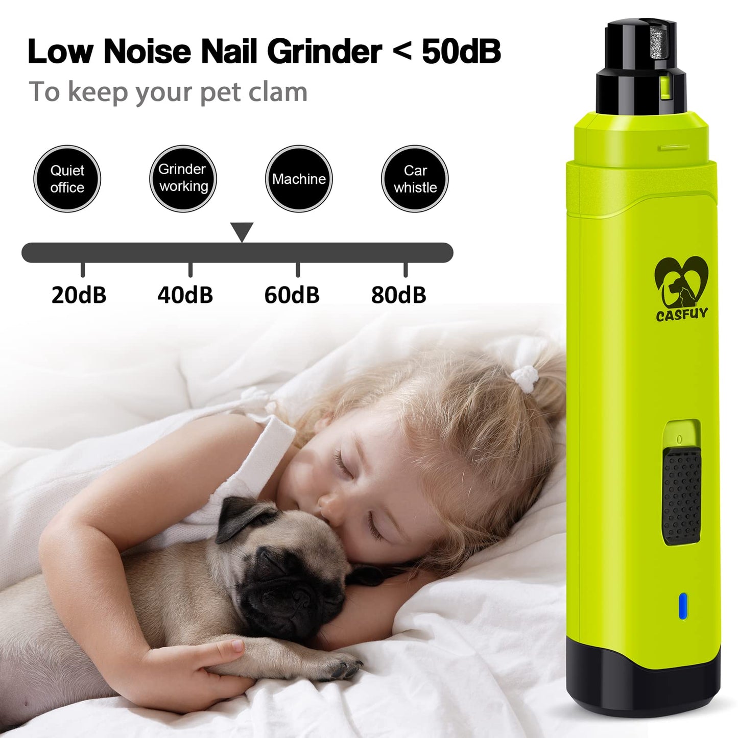 Casfuy Dog Nail Grinder Upgraded - Professional 2-Speed Whisper-Quiet Electric Pet Nail Trimmer Painless Paws Grooming & Smoothing for Small Medium Large Dogs & Cats (Dark Blue)