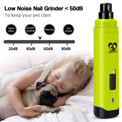 Casfuy Dog Nail Grinder Upgraded - Professional 2-Speed Whisper-Quiet Electric Pet Nail Trimmer Painless Paws Grooming & Smoothing for Small Medium Large Dogs & Cats (Dark Blue)