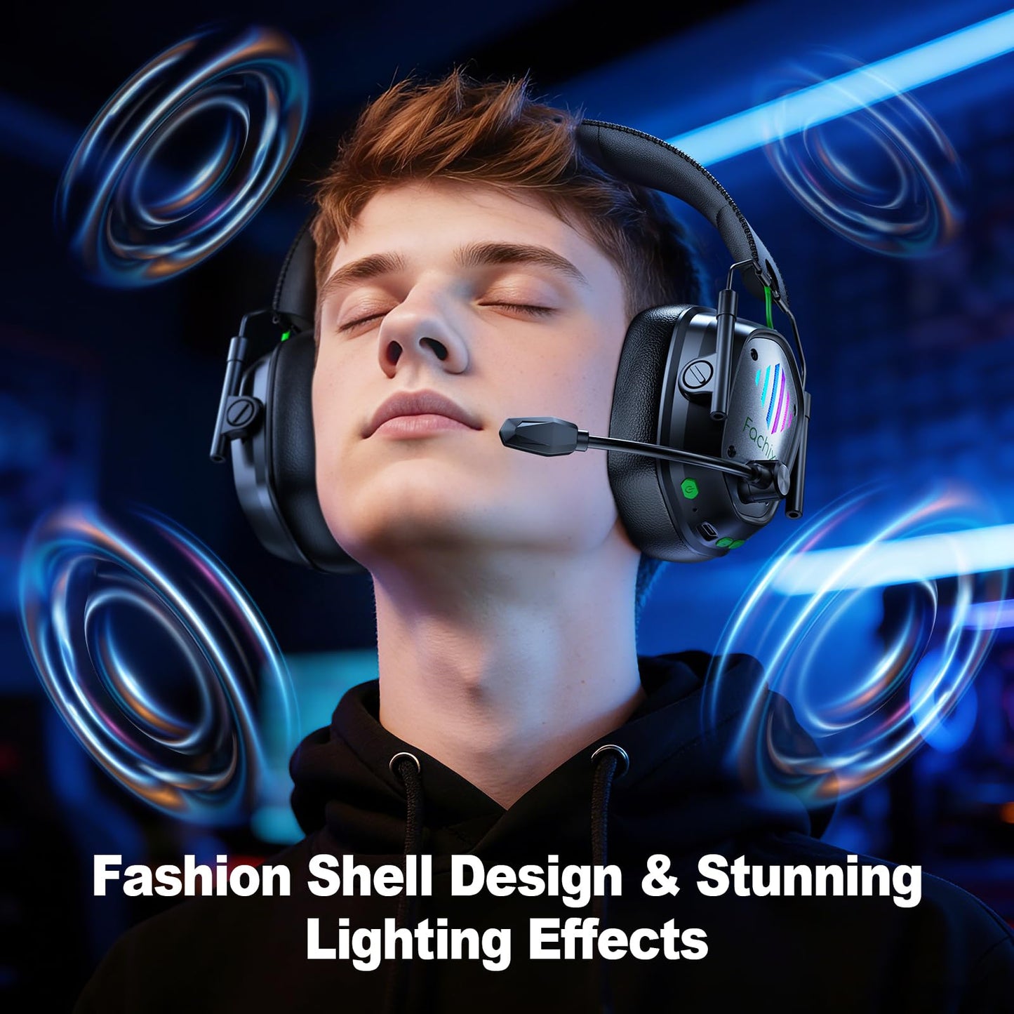 Fachixy VK81 Wireless Gaming Headset for PS5, PC, PS4, Switch and Mobile, 2.4GHz USB/Type-C Low Latency Connection, Bluetooth 5.4 Headset with ENC Mic, 50mm Drivers, RGB