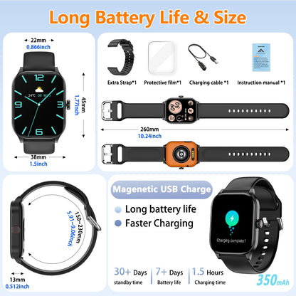 Smart Watch for Women Men, GPS Smartwatches with Heart Rate/SpO2/Sleep/Stress Monitor, 100+ Sports Fitness Watches, IP68 Waterproof Activity Tracker for Android/ iOS Phone (Silver, 1.96"_GPS+Map)