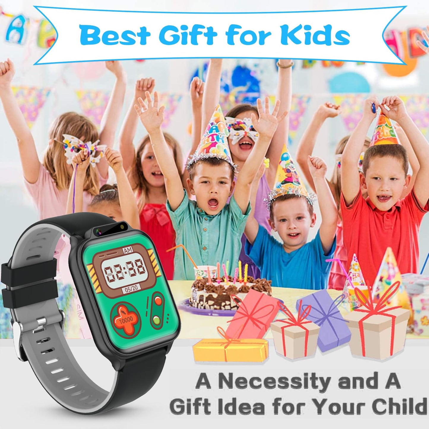 Smart Watch for Kids, 1.85" Fitness Tracker with Heart Rate, Sleep Monitor, IP68 Waterproof Smartwatches with Video Music, Pedometer, Game, NO APP/Phone, Gift for Boys Girls. (Classic, Black)