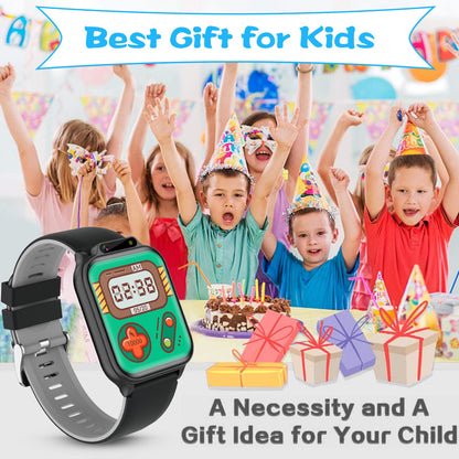 Smart Watch for Kids, 1.85" Fitness Tracker with Heart Rate, Sleep Monitor, IP68 Waterproof Smartwatches with Video Music, Pedometer, Game, NO APP/Phone, Gift for Boys Girls. (Classic, Black)
