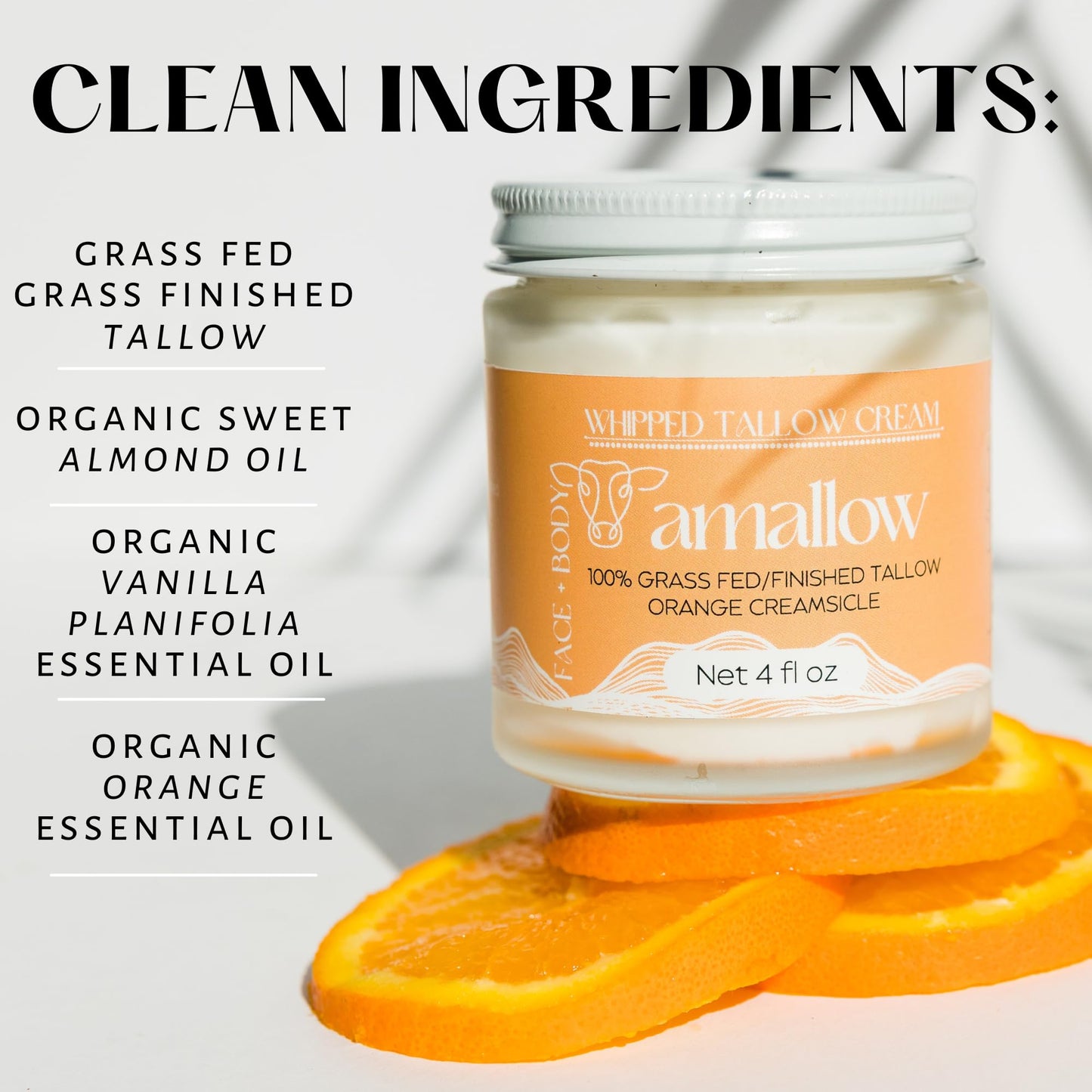 Amallow 100% Grass Fed Beef Tallow for Skin Care - Face + Body - Whipped Moisturizer for Sensitive Skin - Natural Lotion, 4 FL. oz. (Unscented + Jojoba Oil)