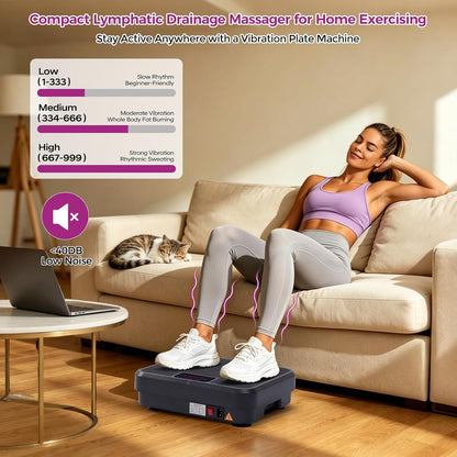 Vibration Plate Exercise Machine, 400LBS Vibrating Plate for Lymphatic Drainage with 999 Speeds, Vibration Plate Machine with Resistance Bands, Mini Lymphatic Drainage Massager for Home Exercising