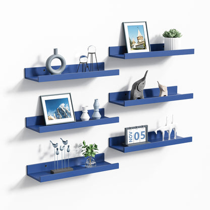 upsimples Floating Shelves for Wall, Wall Shelves for Decor Storage Set of 6, Wall Mounted Wood Shelf for Bedroom, Living Room, Bathroom, Kitchen, Picture Ledge Shelf, Black