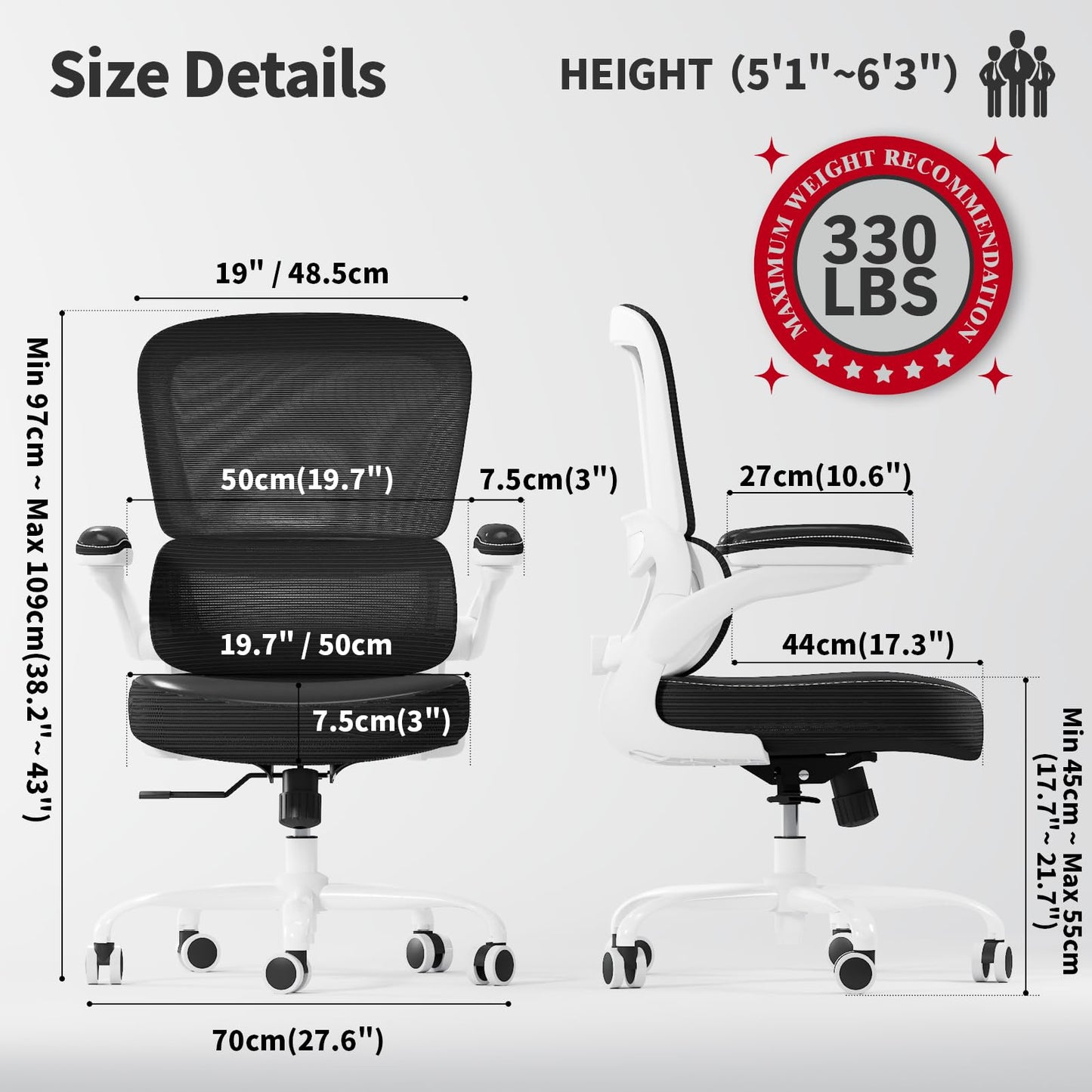 TRALT Ergonomic Office Chair - Desk Chair with Adjustable Lumbar Support Computer Chair - Mesh Comfy Chair with Flip-up Armrests - Gaming Chairs for Adults Home Office (Leather, White)