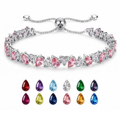 Birthstone Bracelets for Women, Pear Cut Tennis Bracelet 925 Sterling Silver, 6-9 Inch Adjustable Celtic Knot, Anniversary Birthday Jewelry Gifts for Women