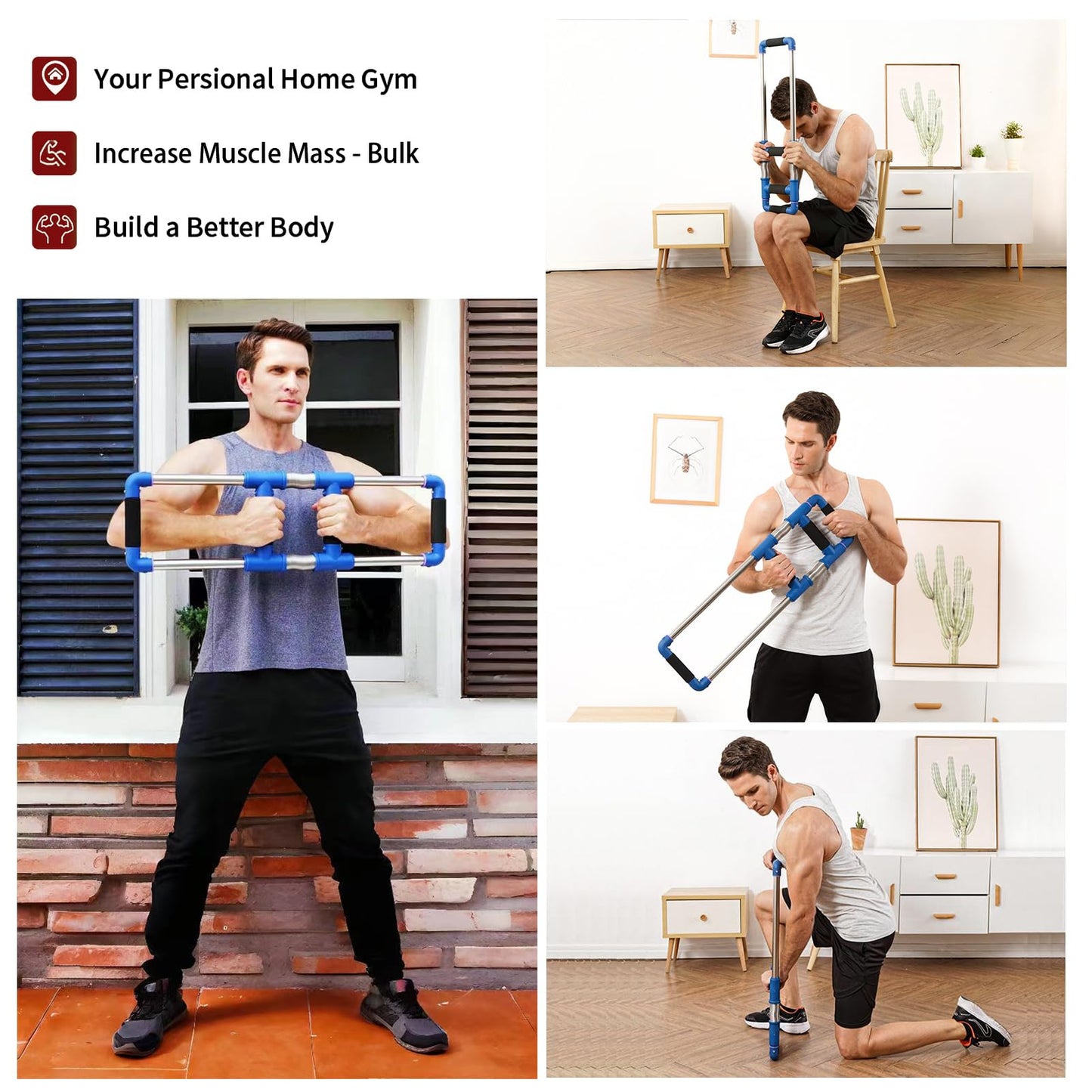 GoFitness Push Down Bar, Chest Exerciser at Home Workout Equipment | Upper Body Strength Trainer for Chest, Arm, Shoulder, Back and Abs, Home Fitness Equipment
