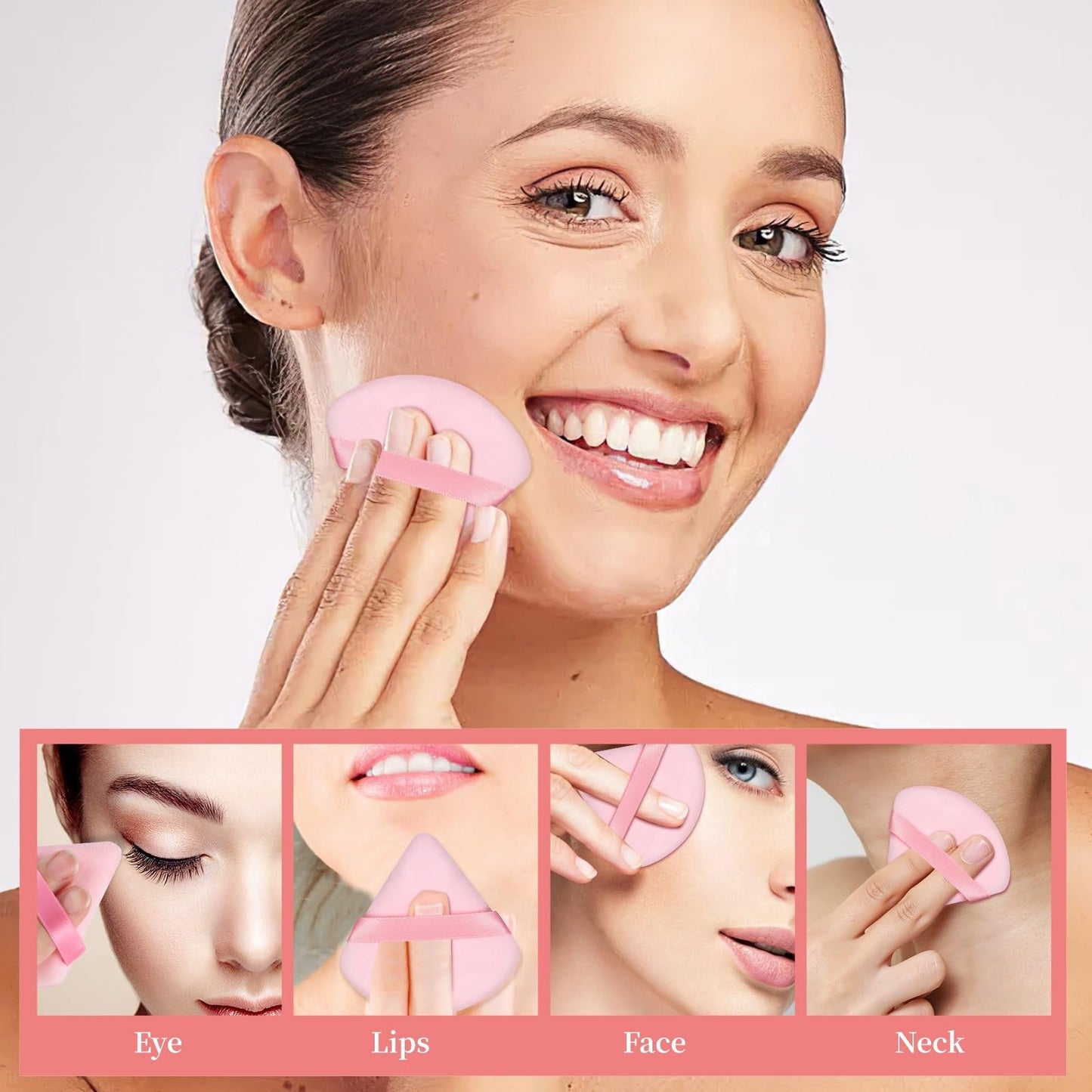 Pimoys 6 Pieces Powder Puff, Face Makeup Sponge Soft Velour Triangle Powder Puffs Beauty Sponge for Loose Powder (Black, Pink)