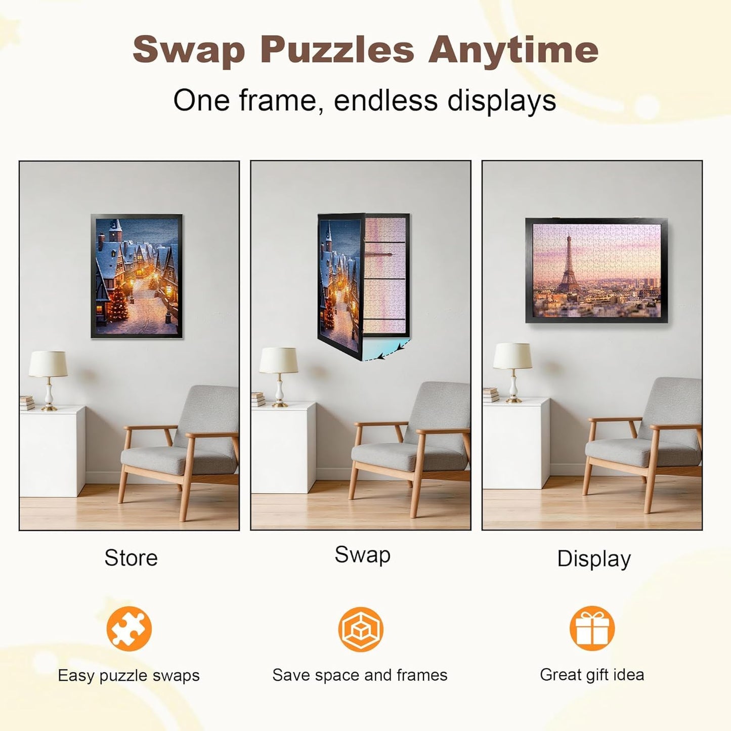 ALL4JIG Premium Wooden Puzzle Picture Frame with 5-Puzzle Storage Capacity for 1000 Piece Puzzles, Tool-Free Easy Assemble Display, Non-Glue Mounting Kit & Hanging Hardware Included (29" x 25")