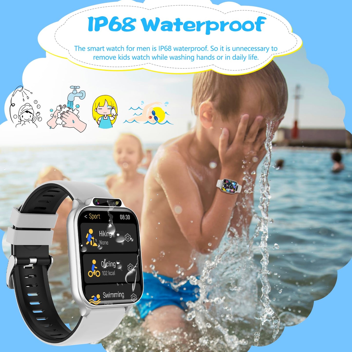Smart Watch for Kids, 1.85" Fitness Tracker with Heart Rate, Sleep Monitor, IP68 Waterproof Smartwatches with Video Music, Pedometer, Game, NO APP/Phone, Gift for Boys Girls. (Classic, Black)