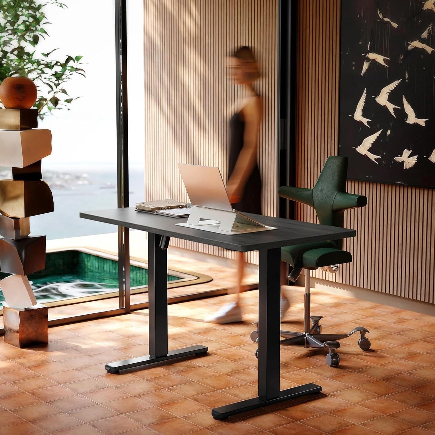 HUANUO 32" Small Electric Standing Desk Adjustable Height, 4 Memory Height Settings, Sit Stand Up Desk for Home Office & Computer Workstation, LightWalnut