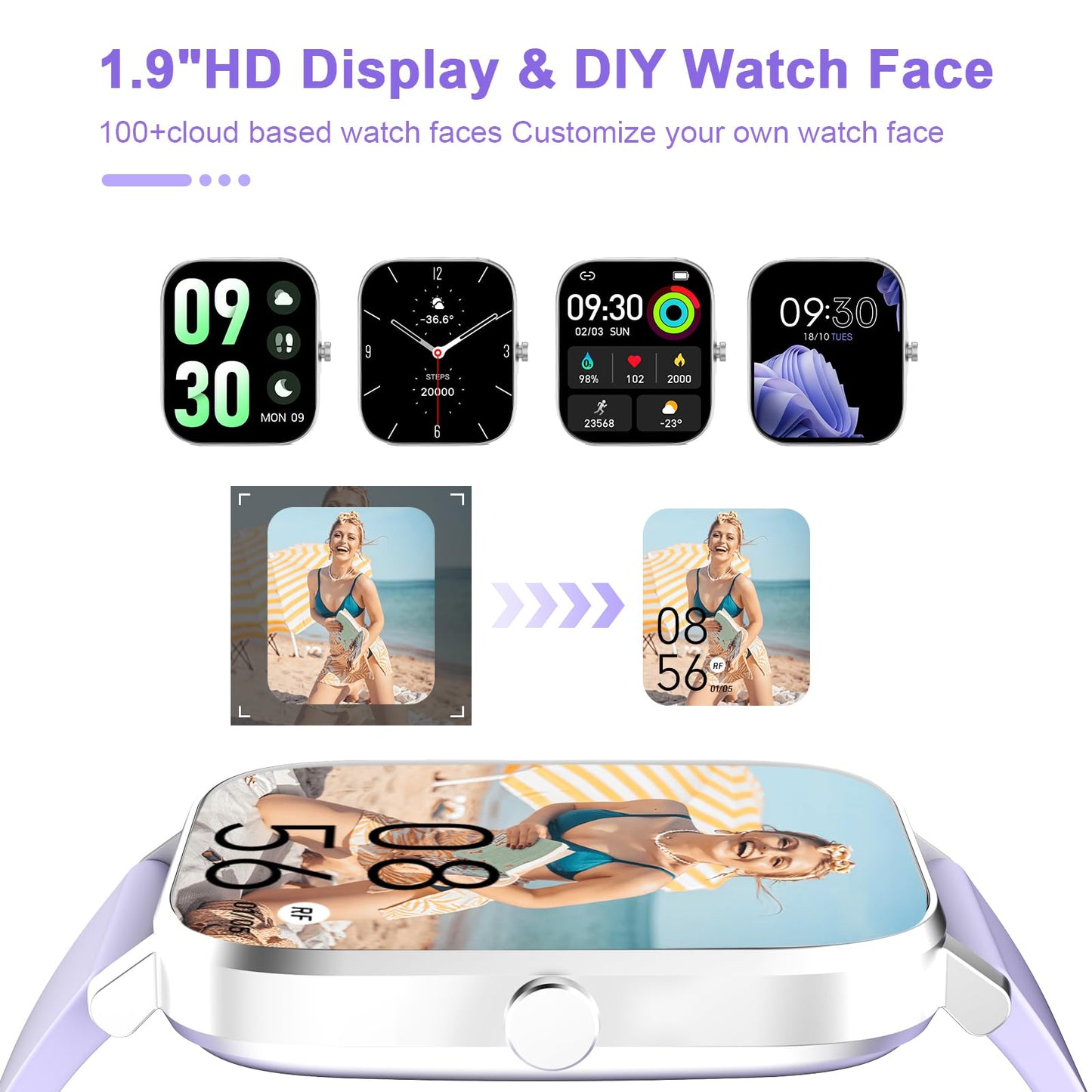 Smart Watch for Men Women Compatible with iPhone Samsung Android Phone 1.69 inch Full Touch Screen IP68 Waterproof Bluetooh Fitness Tracker Heart Rate/Sleep Monitor (Black)