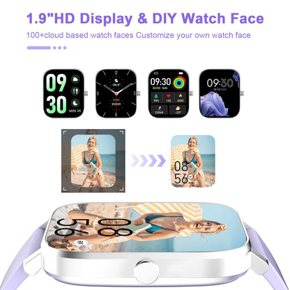 Smart Watch for Men Women Compatible with iPhone Samsung Android Phone 1.69 inch Full Touch Screen IP68 Waterproof Bluetooh Fitness Tracker Heart Rate/Sleep Monitor (Black)